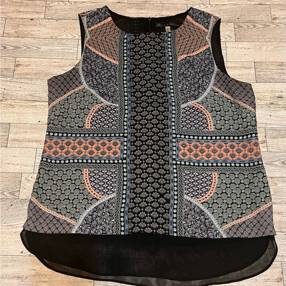 Rose & Olive Sleeveless Blouse Lightweight Sheer Printed Zip Back Women Small